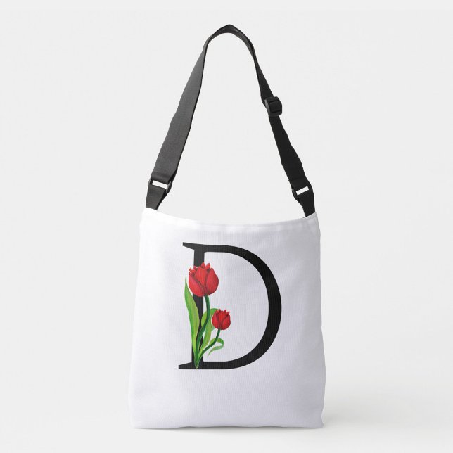 Dicke schwarze Buchstaben "D" Tragetaschen Mit Langen Trägern (The bag's design is clean and modern, with the tulips adding a touch of nature and color!)