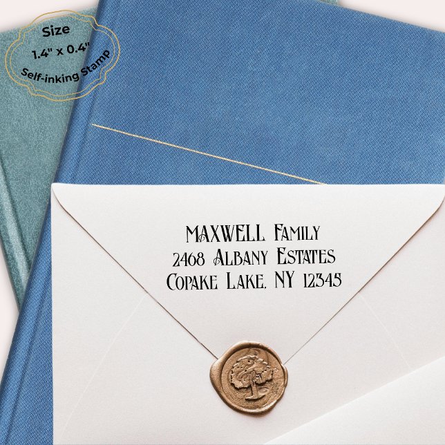 Dicke schwarze Elegantypografie Monogramm Permastempel (Family Name Return Address Classic Typography Self-Inking Rubber Stamp)