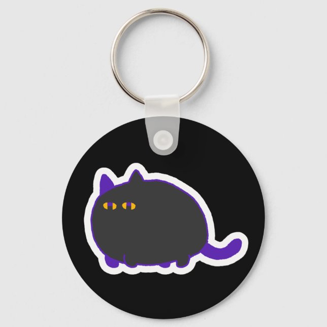 Dicke schwarze Katzen-Schlüsselanhänger Schlüsselanhänger (Vorderseite)