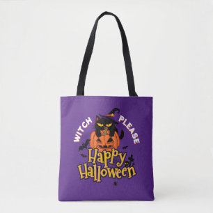 Dicke schwarze Katzenhexe bitte Frohes Halloween