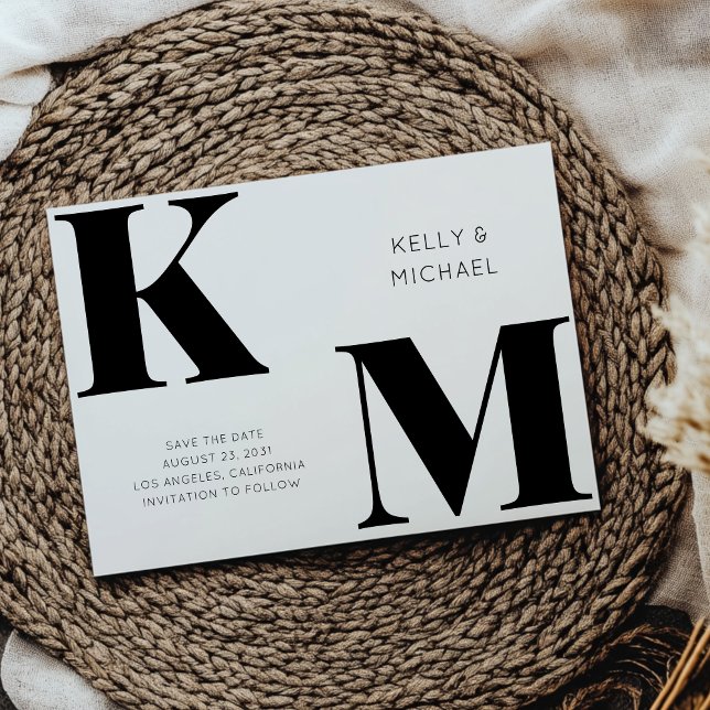 Dicke Schwarze Monogramm-Initialen Moderne Hochzei Save The Date (Von Creator hochgeladen)