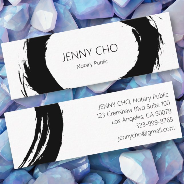 Dicke schwarze Tinte Farbring Notary Modern Einfac Mini Visitenkarte (Inky brushstrokes decorate these custom mini business cards)