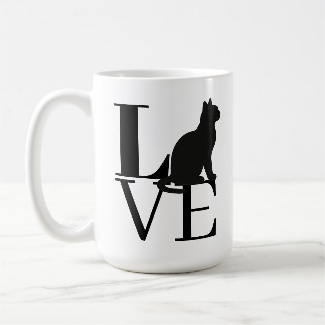 Dicke schwarze Typografie Cat Silhouette Cat Lover Kaffeetasse (Links)