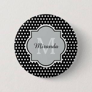 Dicke schwarze und weiße Polka Dots Monogramm und Button