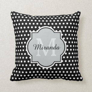 Dicke schwarze und weiße Polka Dots Monogramm und  Kissen