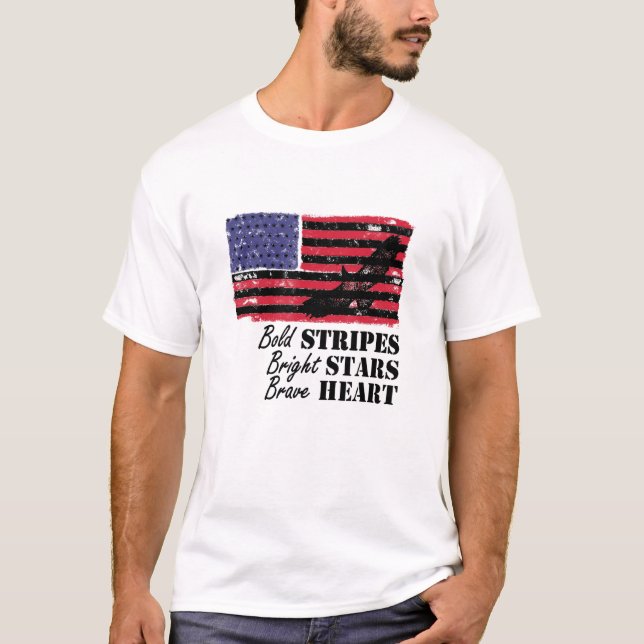 Dicke Streifen Bright Stars Brave Heart Usa Flag E T-Shirt (Vorderseite)