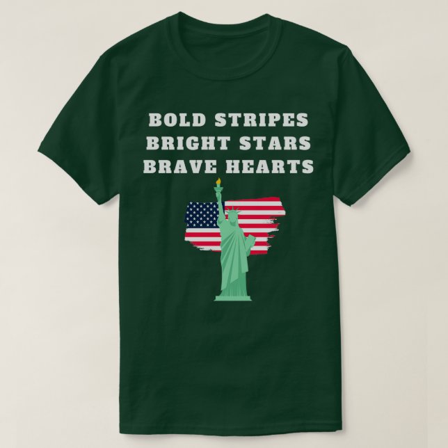 Dicke Streifen Bright Stars Brave Herzen 4. Juli A T-Shirt (Design vorne)