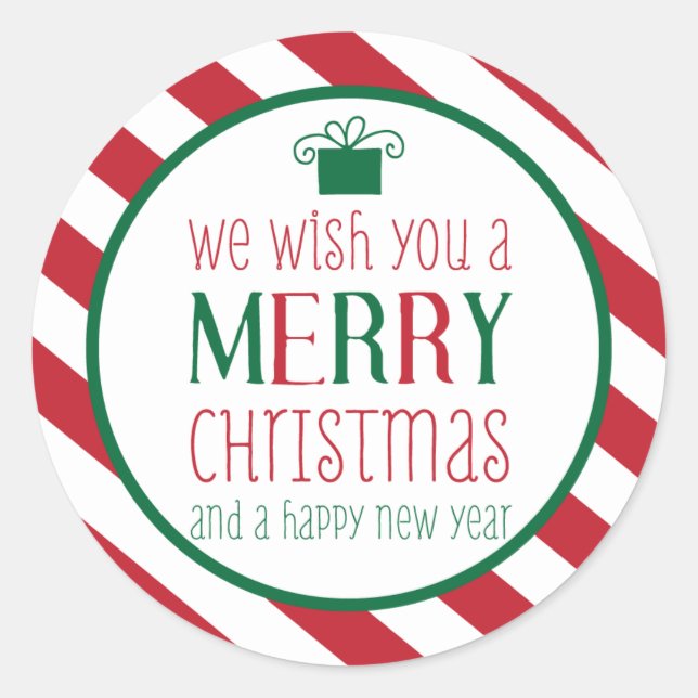 Dicke Streifen Frohe Weihnachtsaufkleber Runder Aufkleber (Vorderseite)