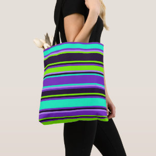 Dicke Streifen in Lila, Aqua & Chartreuse Tote Bag