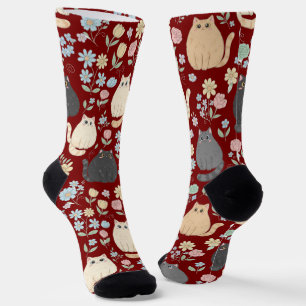 Dicke süße Katzen und Pastellblumen Muster Socken