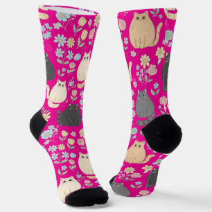 Dicke süße Katzen und Pastellblumen Muster Socken
