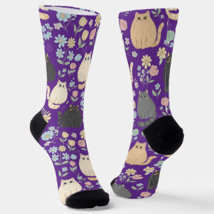 Dicke süße Katzen und Pastellblumen Muster Socken