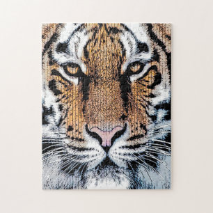 Dicke Tiger Portrait Graphic Press Style Puzzle