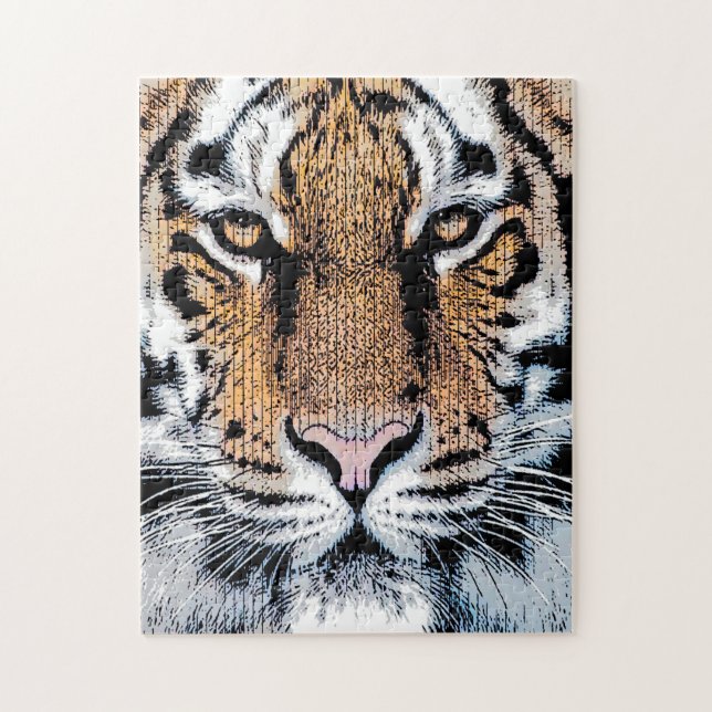 Dicke Tiger Portrait Graphic Press Style Puzzle (Vertikal)