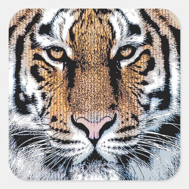 Dicke Tiger Portrait Graphic Press Style Quadratischer Aufkleber (Vorderseite)