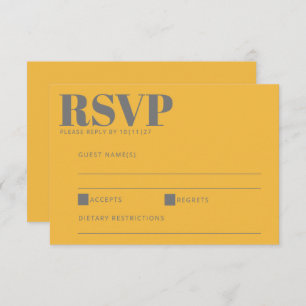 Dicke Typografie Gelb und Grau Moderne Hochzeit RSVP Karte