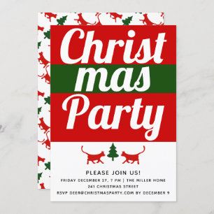 Dicke Typografie-Katze, Weihnachtsfeier am Baum Einladung