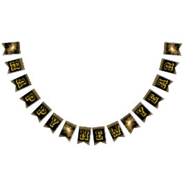 Dicke und große Buchstaben Schwarz und Gold glückl Wimpelkette