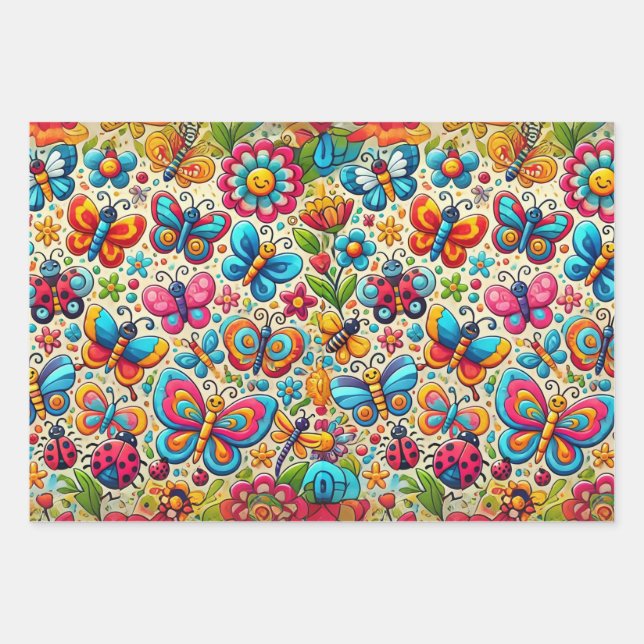 Dicke und Whimsical Butterfly Garden Geschenkpapier Set (Vorderseite)