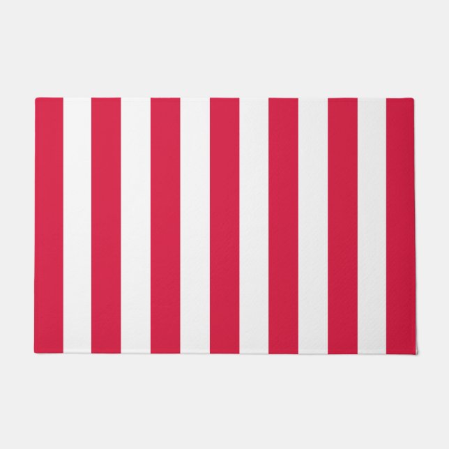 Dicke vertikale Streifen Crimson rot und weiß Fußmatte (Vorderseite)