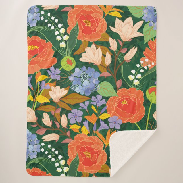 Dicke Vintag Garden Blumenmuster Sherpa Blanket Sherpadecke (Vorderseite)