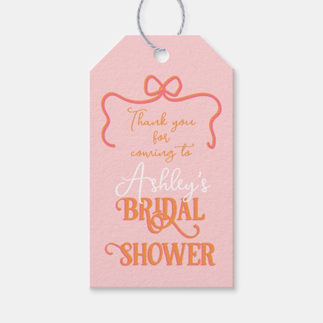 Dicke Wavy Frame Bow Rosa Orange Brautparty Geschenkanhänger (Vorderseite)