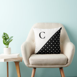 Dicke Weiß auf Schwarz Polka Dot Muster Monogram Kissen