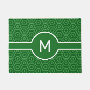 Dicke weiße Monogramm auf grüne, geschachtelte Hex Fußmatte