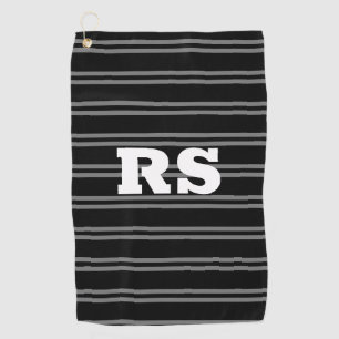 Dicke weiße Monogramm, graue Linien auf schwarz Golfhandtuch