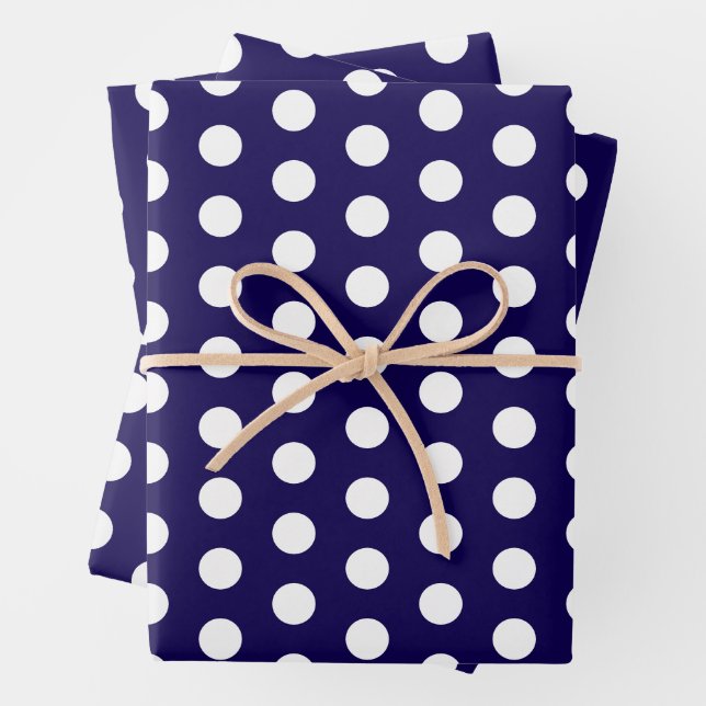 Dicke weiße Polka Punkte auf Navy Blue Geschenkpapier Set (Beispiel)