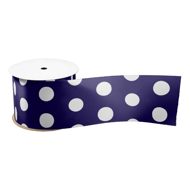 Dicke weiße Polka Punkte auf Navy Blue Satinband (Spule)