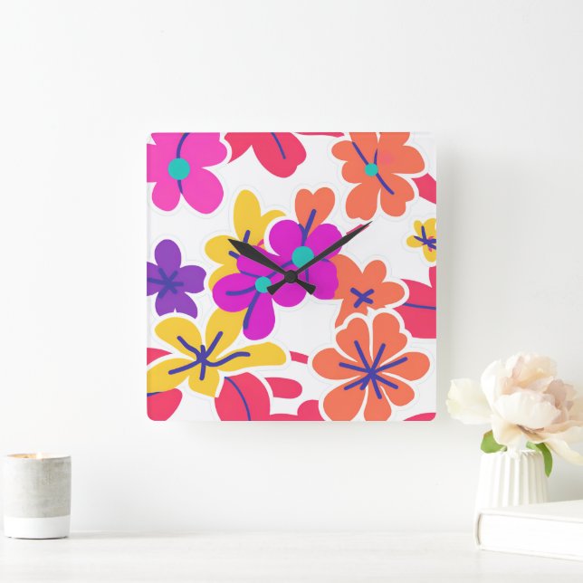 Dicke Y2K-Wildblume Lebendige Nostalgische Wohnges Quadratische Wanduhr (Zuhause)