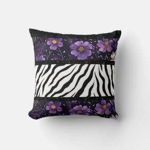 Dicke zebra lila, blumenschwarze Tasche Kissen