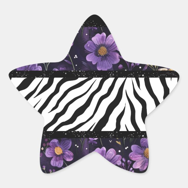 Dicke zebra lila, blumenschwarze Tasche Stern-Aufkleber (Vorderseite)