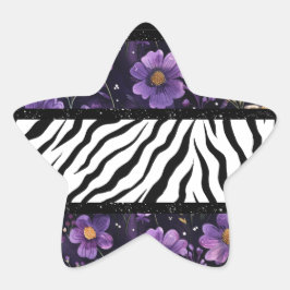 Dicke zebra lila, blumenschwarze Tasche Stern-Aufkleber