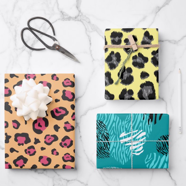 Dicke Zebra- und Leopard-Druckmuster Geschenkpapier Set (Vorderseite)
