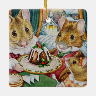 Dickens Christmas Mice Pudding Wasserfarbe Kunst Keramikornament