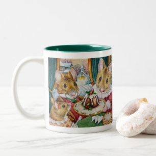 Dickens Christmas Mice Pudding Wasserfarbe Kunst Zweifarbige Tasse