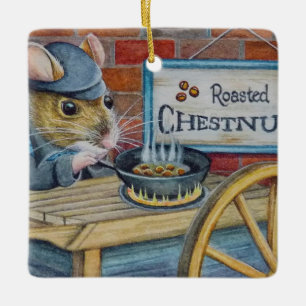Dickens Christmas Mouse Rösten Kastanien Kunst Keramikornament