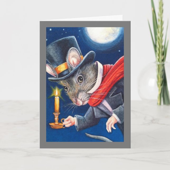 Dickens Christmas Scrooge Mouse Watercolor Art Karte (Vorderseite)