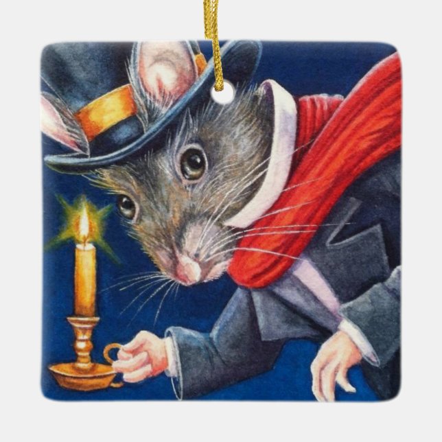 Dickens Christmas Scrooge Mouse Watercolor Art Keramikornament (Vorderseite)