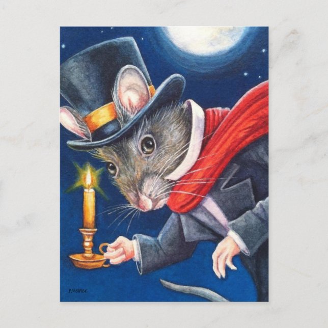 Dickens Christmas Scrooge Mouse Watercolor Art Postkarte (Vorderseite)