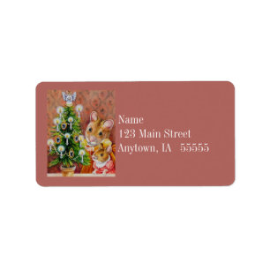Dickens Christmas Tree Trimming Mouse Art Adressaufkleber