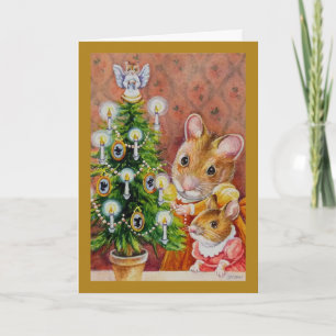 Dickens Weihnachtsbaum Schmücken Maus Kunst Karte
