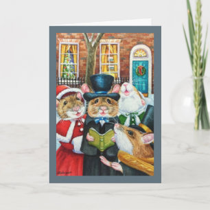 Dickens Weihnachtslied singende Mäuse Wasserfarben Karte