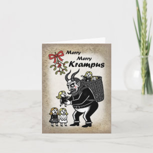 Dicker Krampus greift Mädchen Lustiger unanständig Feiertagskarte
