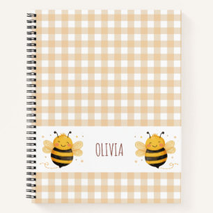 Dickhäutige Hummel "Bee Happy" Gingham Notizbuch