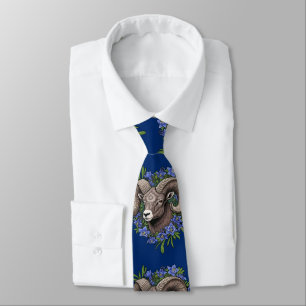 Dickhornschafe und Blaue Colorado-Akelei-Blumen Krawatte