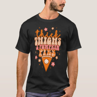 Dickige Oberschenkel und Kürbiskuchen Retro Groovy T-Shirt