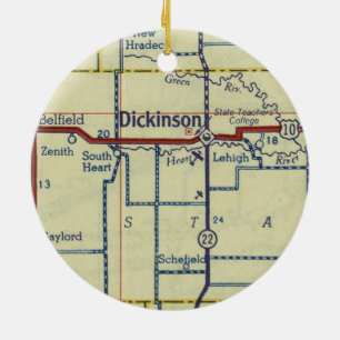 Dickinson ND Alte Karte Keramik Ornament